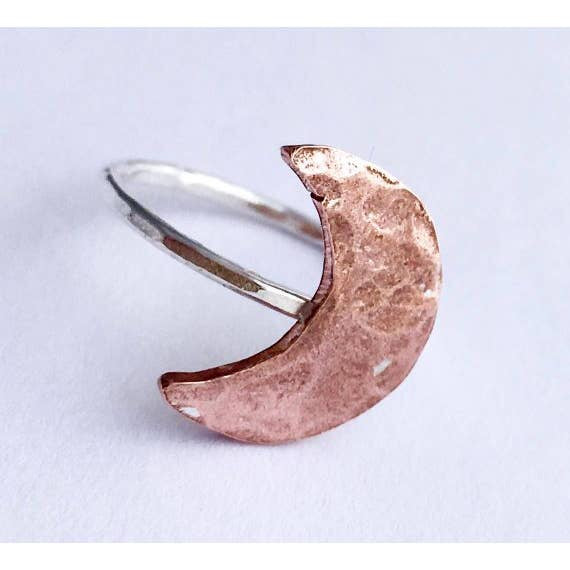Crescent Moon Ring - Hammered Copper