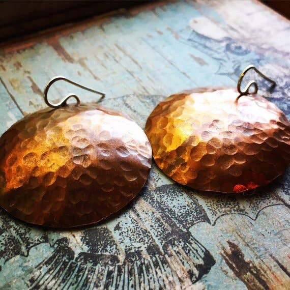 Full Moon Earrings - Hammered Copper